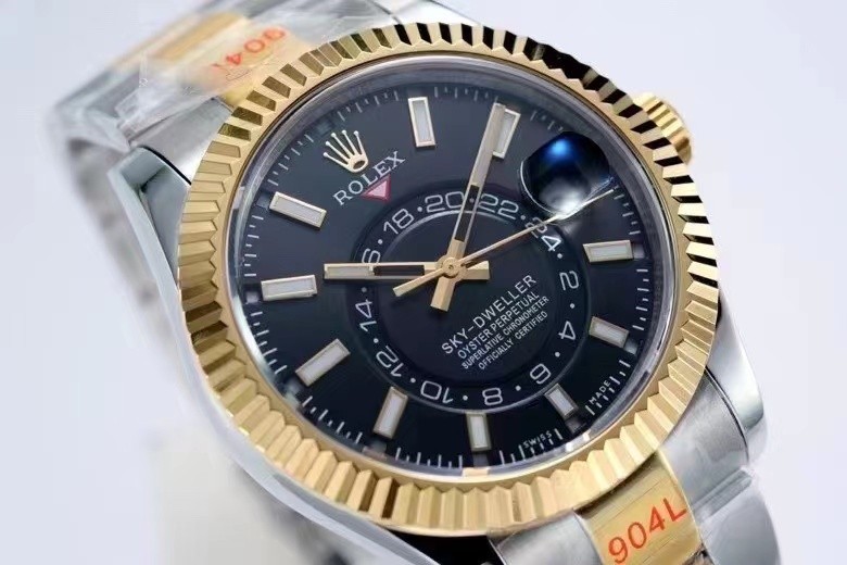 로렉스 스카이 드웰러 블랙 검판 콤비 옐로우 골드 콤비 42mm