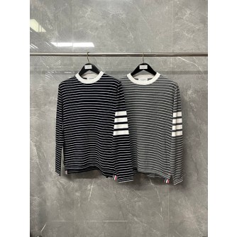 톰브라운 스트라이프 긴팔 티셔츠 (남녀공용) (컬러 그레이, 네이비)