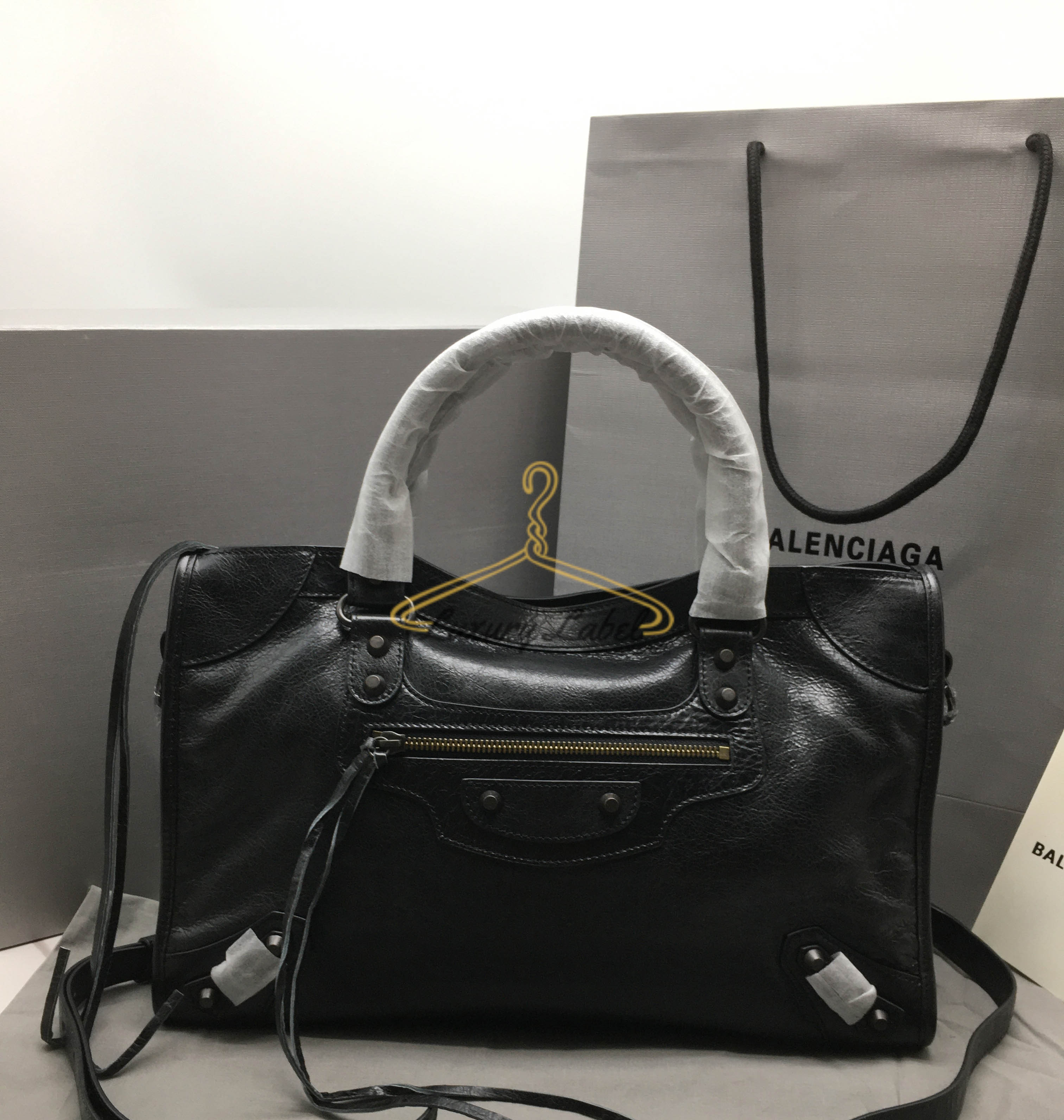 발렌시아가 르 시티 미디움 백 블랙 (금장)