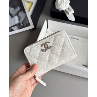 샤넬 25B CC 별 로고 캐비어 지퍼 카드지갑 (컬러 화이트)