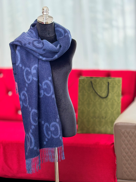 구찌 캐시미어 자카드 머플러 (컬러 네이비)