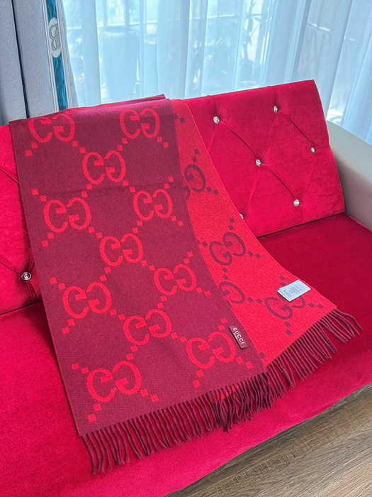 구찌 캐시미어 자카드 머플러 (컬러 레드)