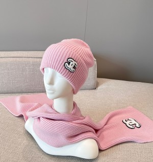 샤넬 CC 로고 리브 니트 비니 & 머플러