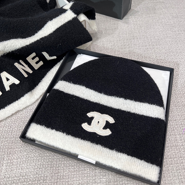 샤넬 코코 로고 니트 비니 & 머플러