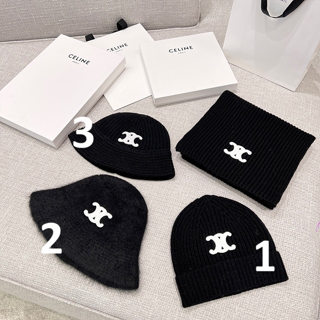 셀린느 트리오페 캐시미어 3종 비니 & 머플러